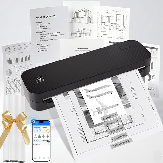 Portable Printer for Travel Bluetooth, Inkless Travel Printer, supports thermal