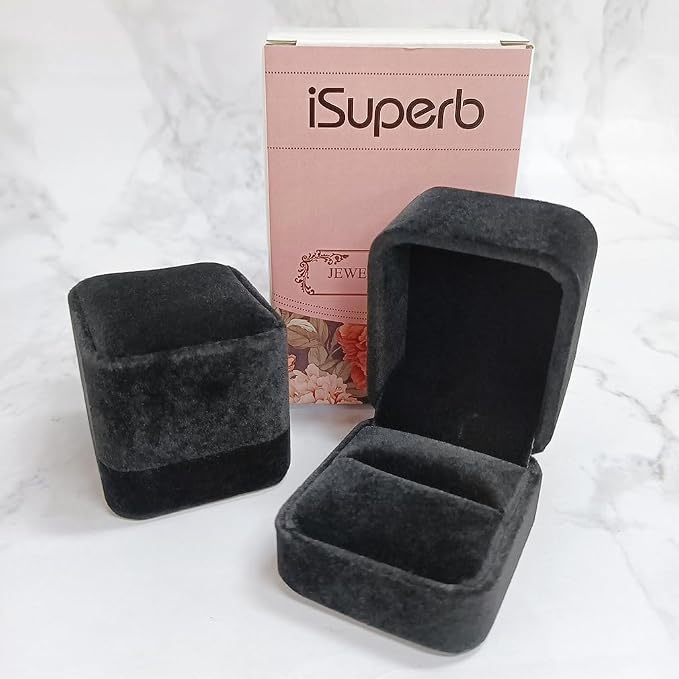 iSuperb 2 Pieces Velvet Ring Box Classic Jewelry Gift Boxes