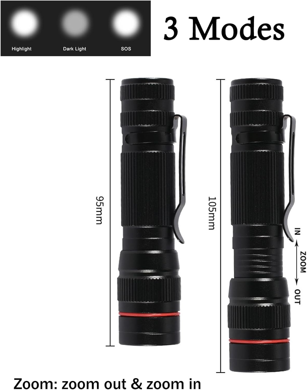 Wrrozz Rechargeable Flashlight 2-Pack - Super Bright LED Mini Pocket Torch | Zoomable Keychain for Camping & Emergencies