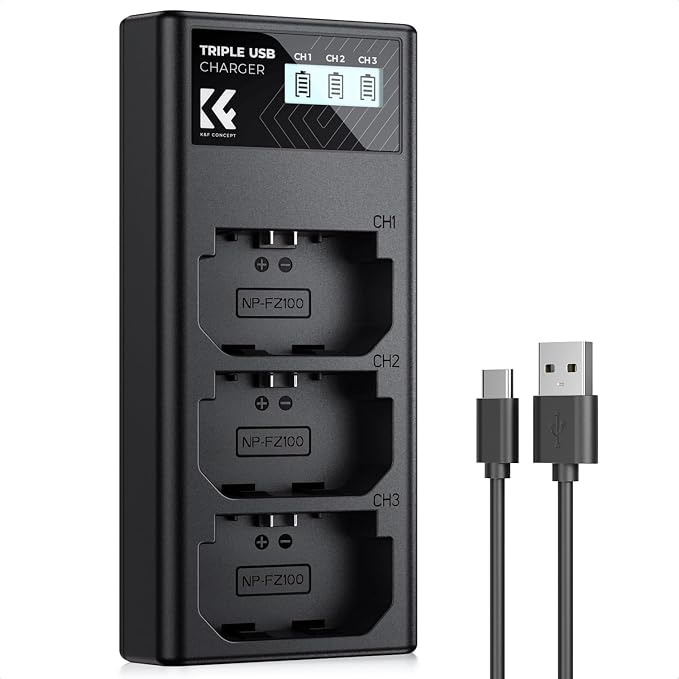 K&F CONCEPT NP-FZ100 Battery Charger, 3-Slot A7iii Camera Battery Charger