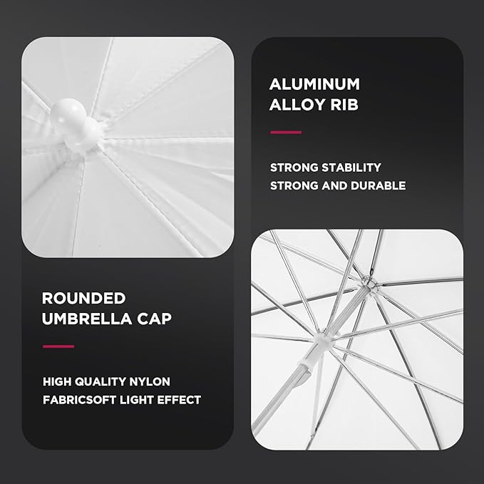 33"/84cm White Translucent Soft Umbrella Kit, Photography Umbrella Lighting Kit