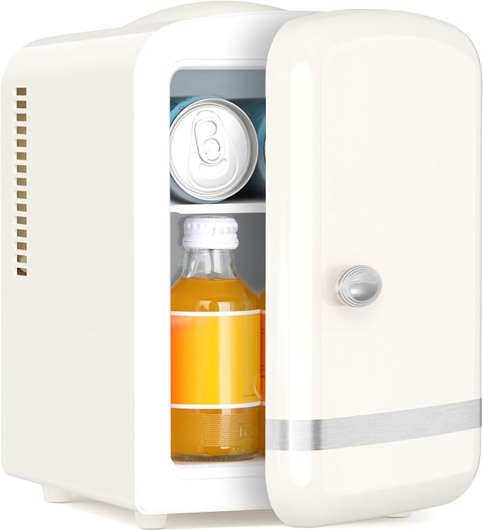 Antarctic Star 4L/6 Cans Compact Refrigerator,Portable Mini Fridge Skin Care,Cooler and Warmer for Bedroom,Car,Office & Dorm, Small Cooler for Cosmetics/Beverage/Food,WHITE