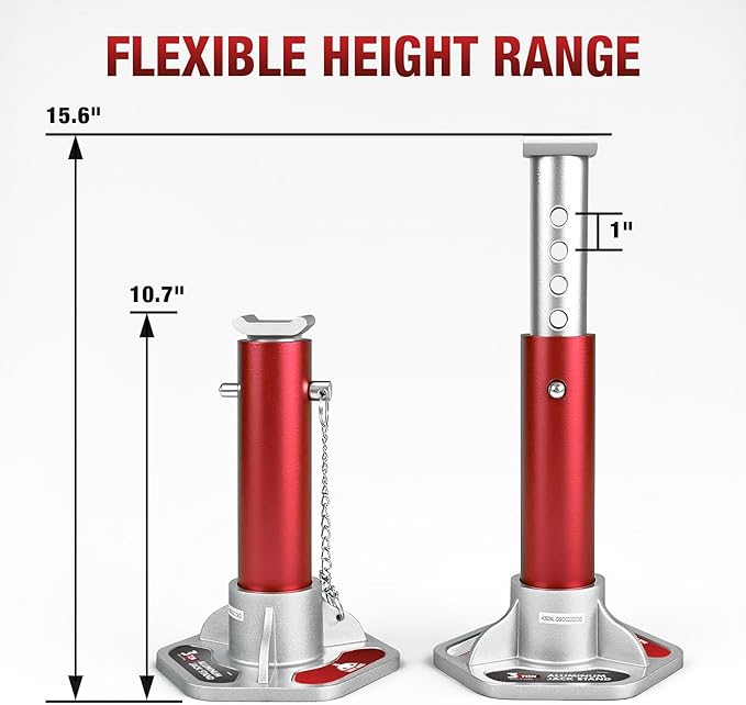 JACK BOSS 3 Ton (6000 lbs) Aluminum Lightweight Jack Stands with Locking Support Pins for Cars,SUVs, and Light Duty Trucks,1 Pair