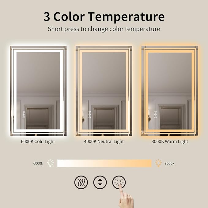 WTTY 40"x28" LED Bathroom Mirror with Lights, Backlit and Front Lighted Bathroom Vanity Mirrors for Wall, Anti-Fog, Dimmable Wall Mirrors for Bathroom, Memory, Tempered Glass, Double LED Vanity Mirror