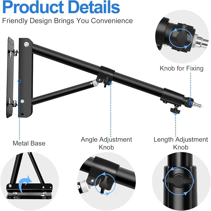 EMART Ring Light Wall Mount Boom Arm, Adjustable 51in/130cm Mounted Overhead