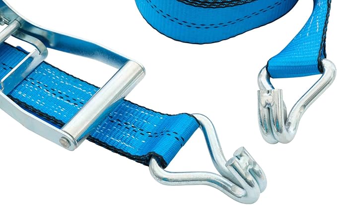 Mytee Products 10 Pack 2 inch x30 ft Heavy Duty Ratchet Straps with Double J Hooks - 10,000 Lbs Breaking Strength Blue Tie Down Straps w/Wire Hooks for Industrial Use, Trailers, Truck Cargo
