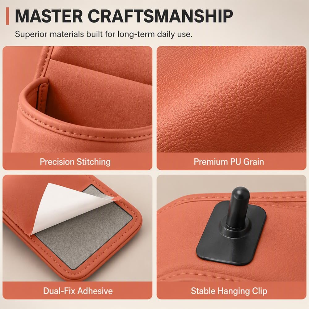 Leather Car Door Cup Holder Clip‑on Wide‑Mouth for Drinks & Phone, Orange