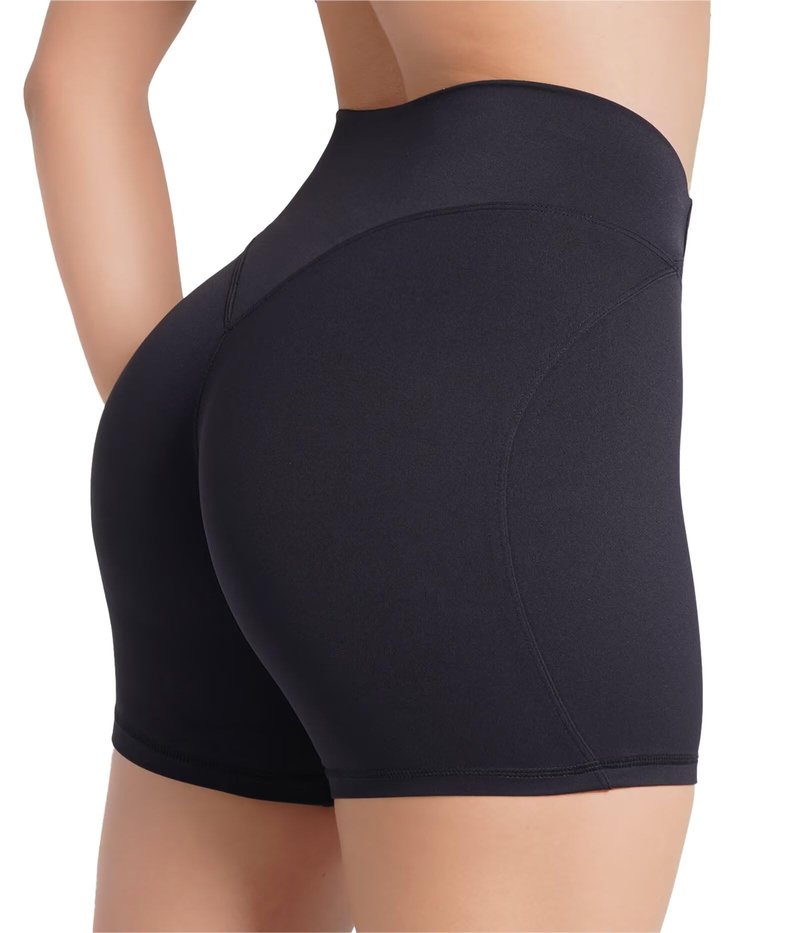 Sunzel No Front Seam Biker Shorts Women 5'' - High Waisted Tummy Control Yoga Shorts, Squat Proof Workout Gym Shorts Black Medium