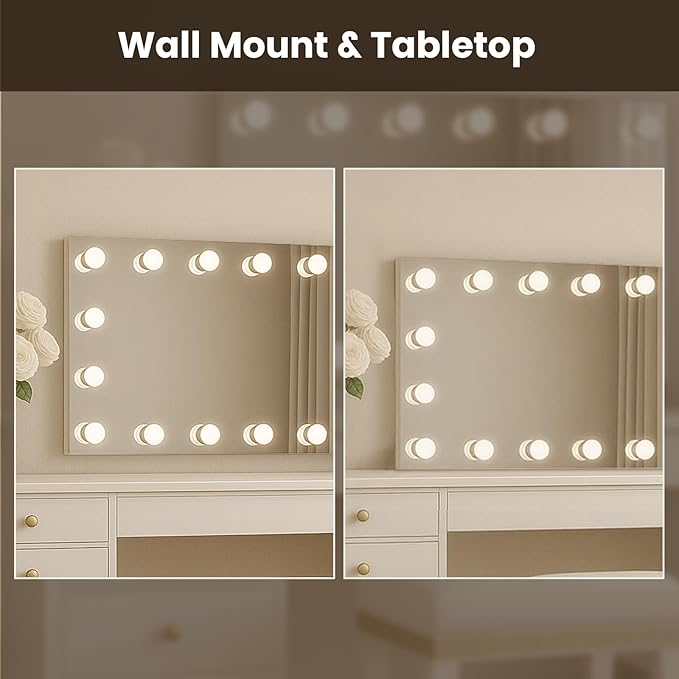 WTTY LED Bathroom Mirror with Lights 84"x40" Hollywood Wall-Mounted Mirror with 3 Color Temperatures, Stepless Dimmable Bulbs, Anti-Fog & Shatter-Proof