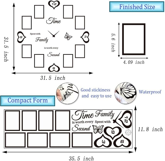 Datesno DIY Family Photo Frame Wall Clock Decal