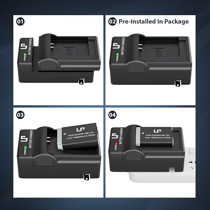 LP NB-13L Battery and Charger, 1600mAh Battery Compatible