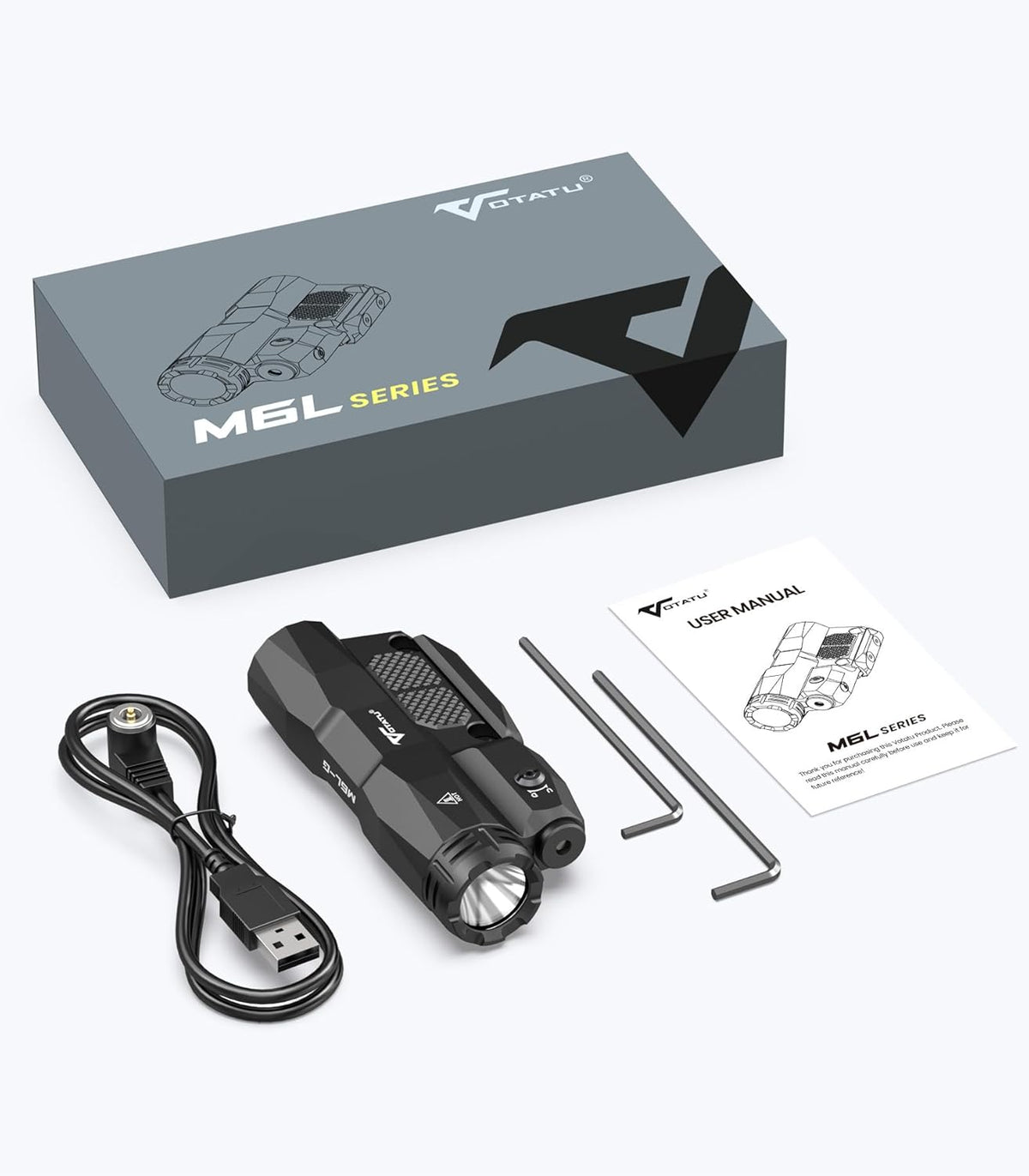 VOTATU M6L-G Flashlight Laser Combo - 2400 Lumens LED Light with Green Laser & Tactical Strobe | USB Rechargeable