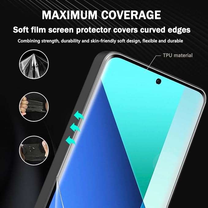 3+2 Pack Screen Protector for Xiaomi Redmi Note 13 Pro Plus Flexible TPU Film