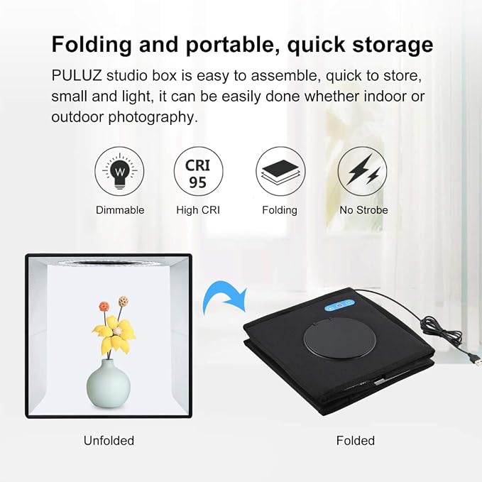 Foldable Photo Box Portable Studio Kit 12 Background Colors LED Dimmable