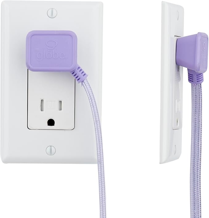 GLOBE Electric 22892 Designer Series 9-ft Fabric Extension Cord, 3 Polarized Outlets, Right Angle Plug, 125 Volts, Metallic Purple