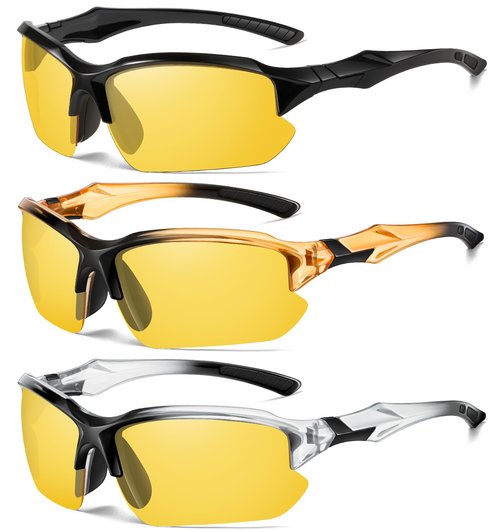 DioKiw 3PACK Polarized Night Vision Glasses for Men Driving Cycling Sport Night Anti Glare Yellow Lens Glasses Lightweight Frame