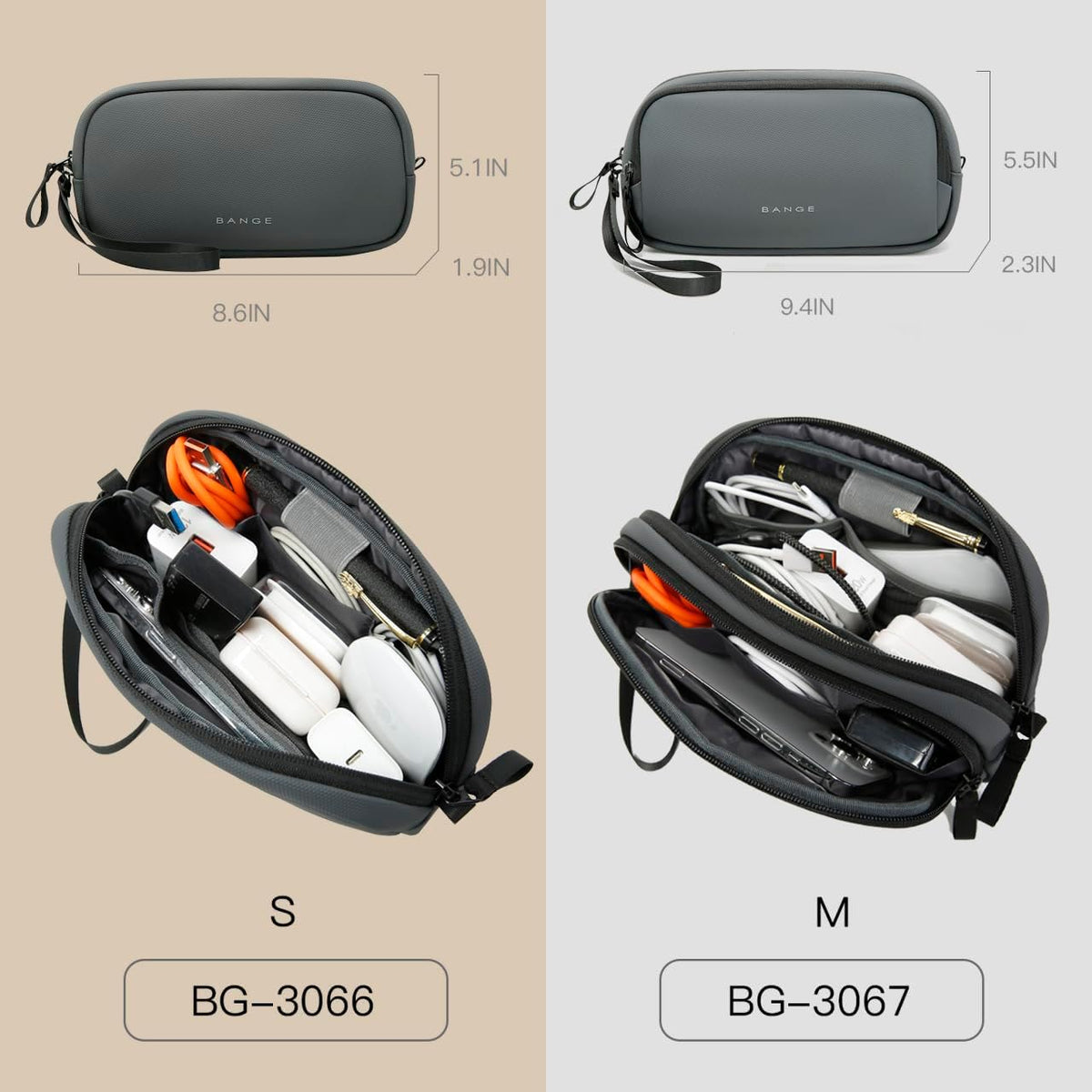 BANGE Cable Organizer Pouch，Water Resistant Tech Accessories Bag Carry Storage，Electronic Accessory Case for Charger, Cables, Power Bank, Hard Drive, Cords