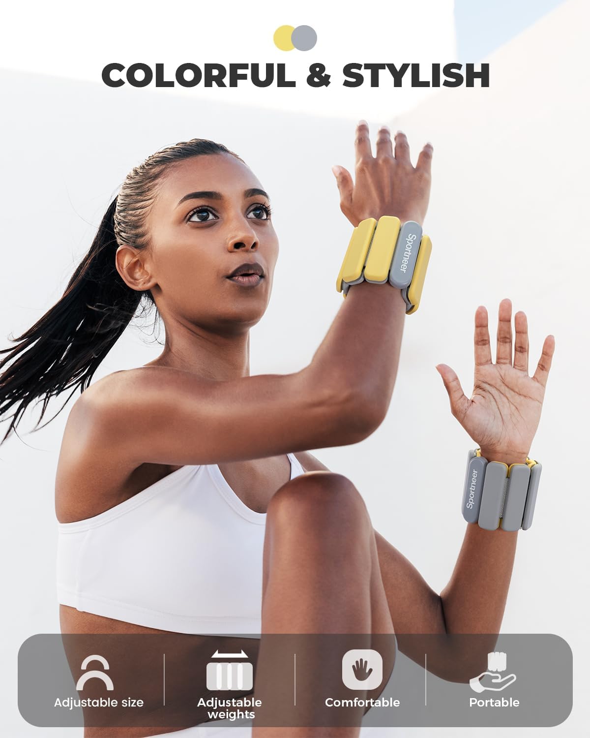 Sportneer Wrist & Ankle Weights - Adjustable Silicone Set for Gym & Yoga | 1 lb/2 lb Each
