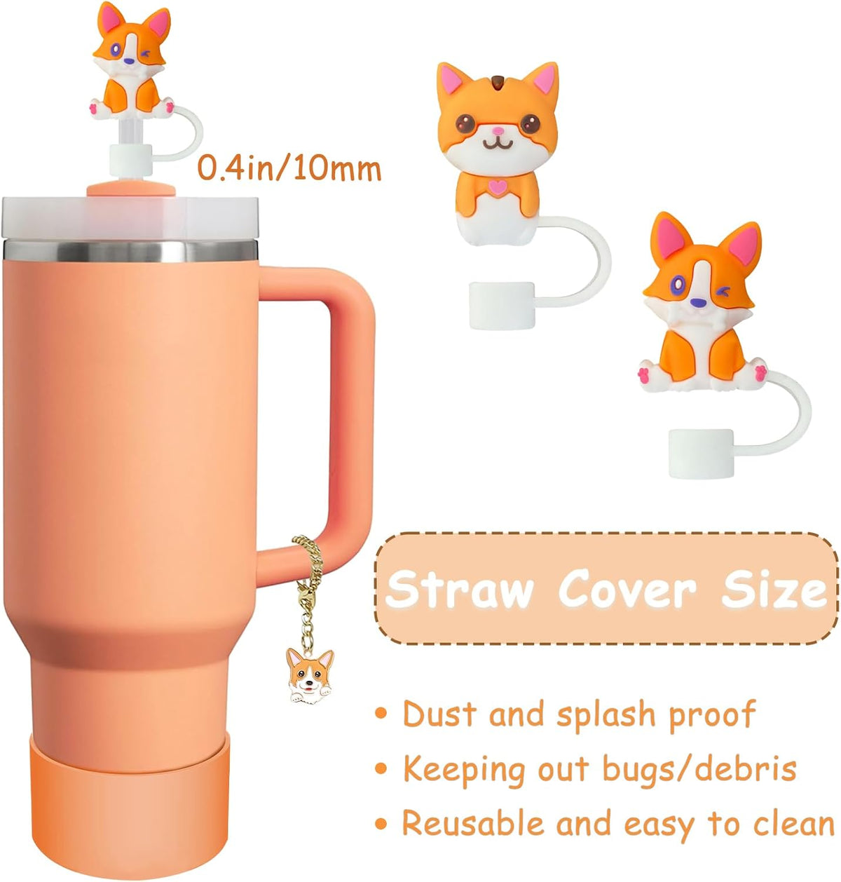 Stanley - Cup Accessories Set with Straw Cover, Spill-Proof Stopper & Dog Handle Charm | Sunshine Orange