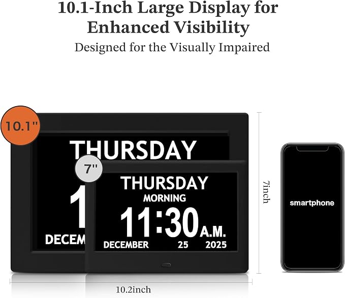10.1'' Extra Large Digital Clock, 1280*800p HD Display, Dementia Clock