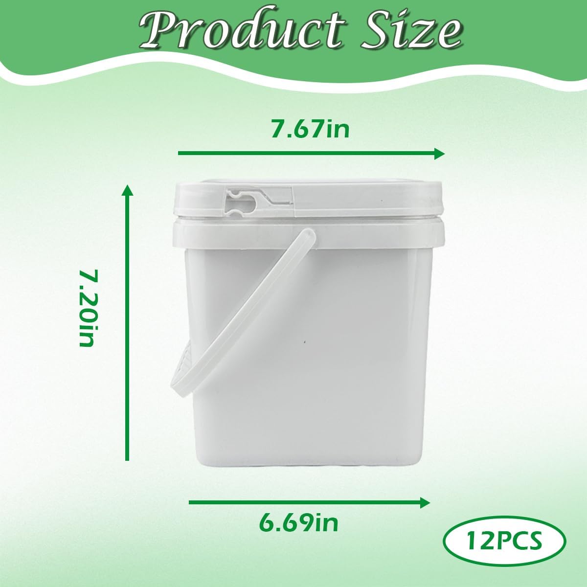 12 Pcs 1 Gallon Square Bucket with Lid Duty Plastic 5L Stackable Multipur Pose Buckets with Handle Suitable for Food Storage Car Wash Paint Bucket for Fishing Household Cleaning（White）