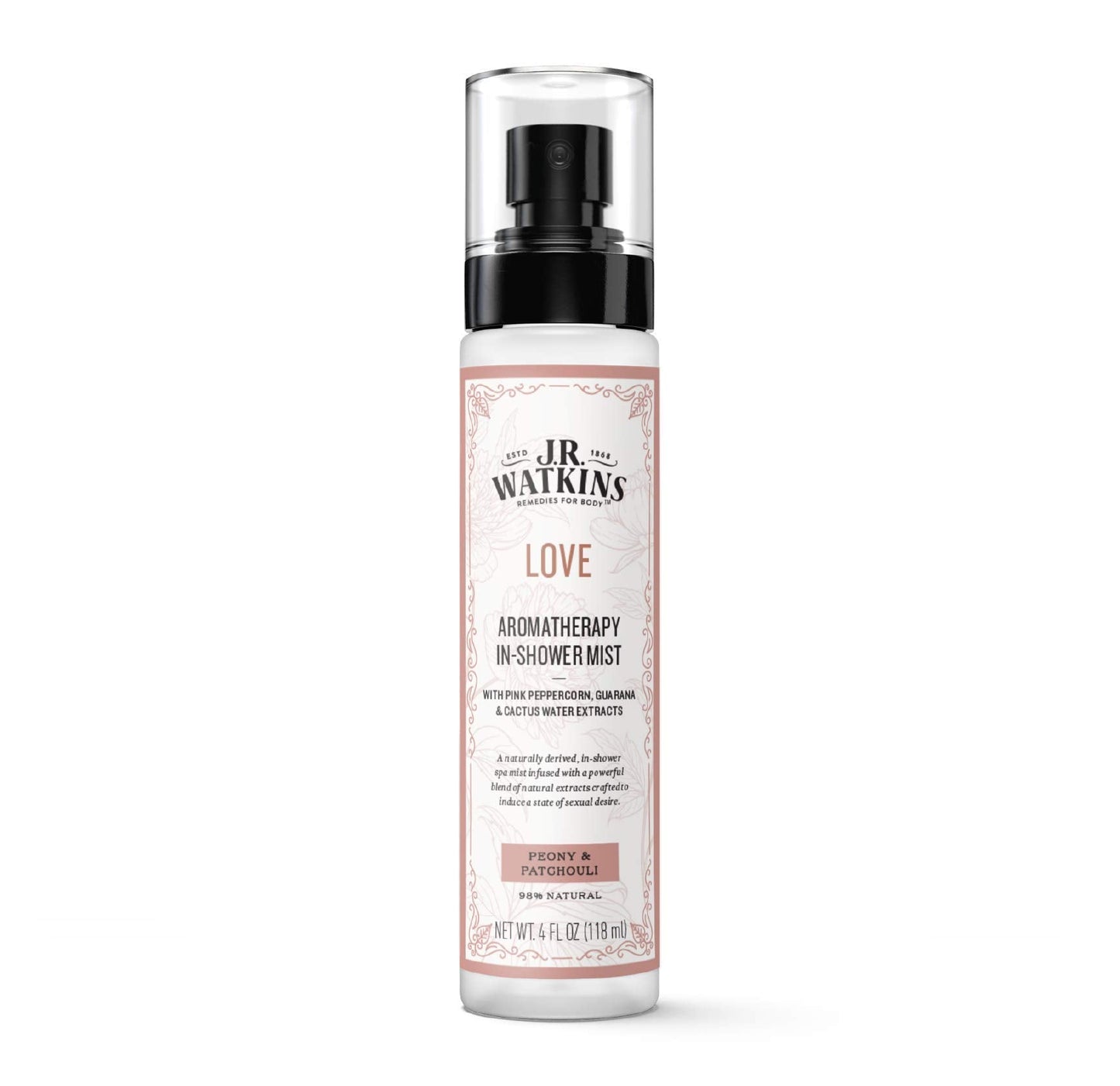 J.R. Watkins Love Aromatherapy In-Shower Mist, Natural Peony & Patchouli, 4 Oz
