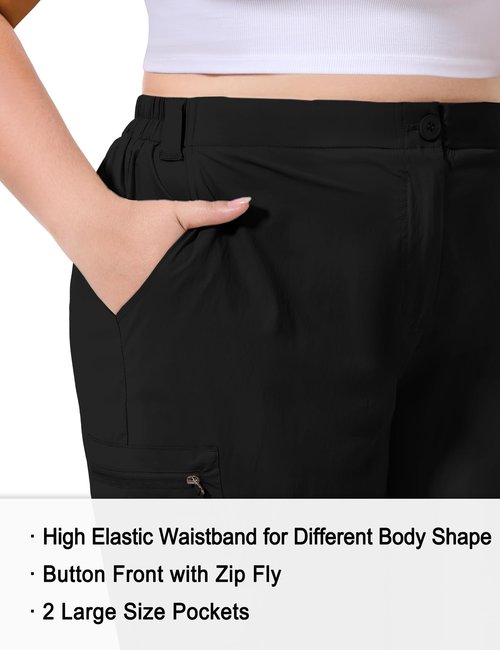 FORYEOND Plus Size Shorts for Women Lightweight Quick Dry Cargo Bermuda Shorts with Pockets Casual Summer, Black, 2XL