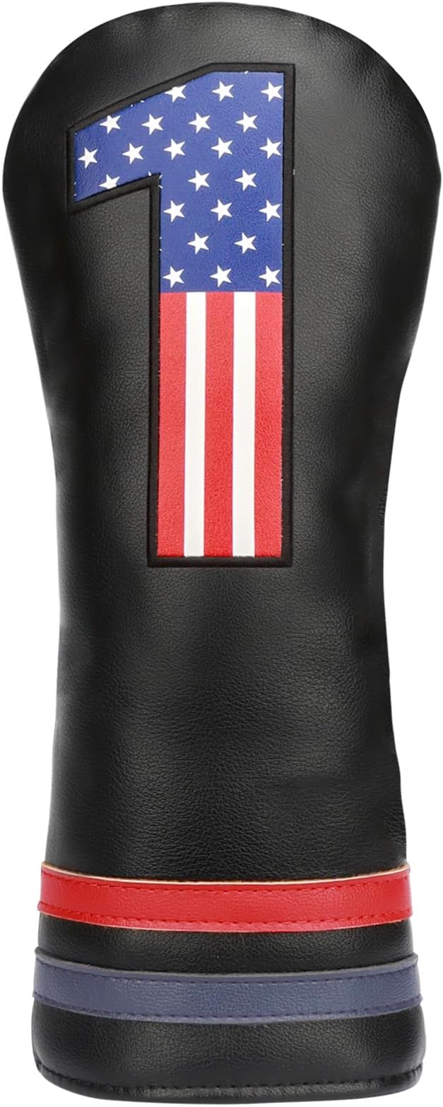 Golf Head Covers, 4pcs or 1pc USA Stars and Stripes Golf Club Covers for Woods and Driver Fairway Hybrid, PU Leather Golf Club Head Covers for Men Women with Interchangeable Tags, Fits Most Golf Clubs