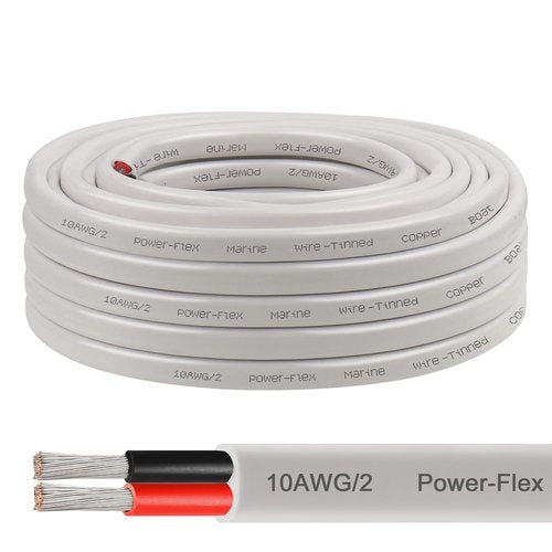 10 Gauge Marine Wire - 25FT Tinned Copper Oxygen-Free Boat Cable | Waterproof & Corrosion Resistant