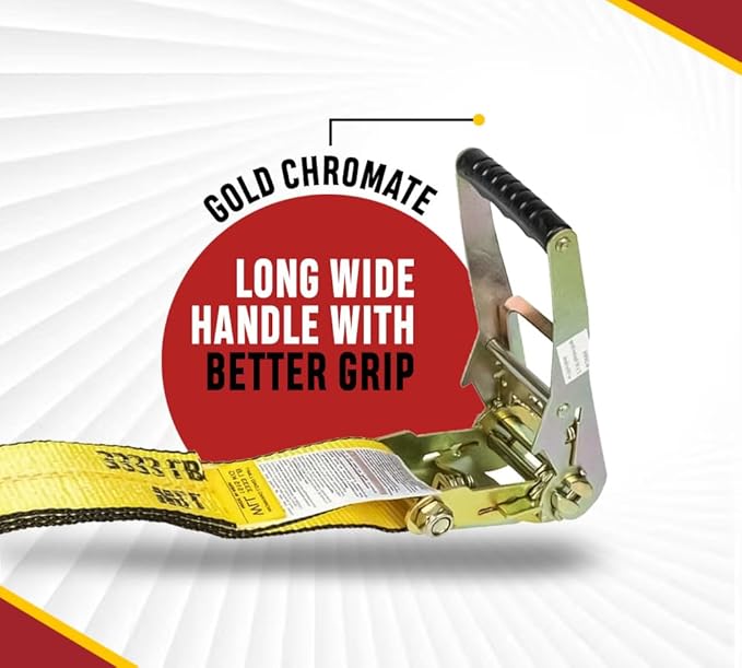 Mytee Products 4 Pack 2 Inch x 50 FT Heavy Duty Ratchet Straps with Double J Hooks | 10,000 lbs. Breaking Strength Yellow Tie Down Straps w/Wire Hooks for Industrial Use, Trailers, Truck & Cargo.