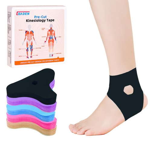 IEADEN Precut Kinesiology Tape for Ankle, 20 Pcs - Ankle Support & Stability, Ankle Pain Relief - Waterproof & Elastic, Breathable Hypoallergenic Latex-Free Tape, Black