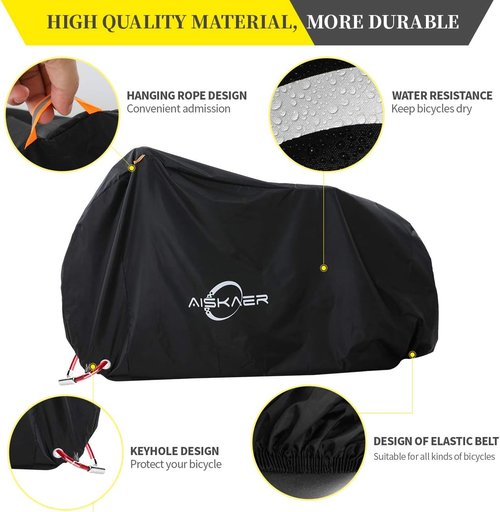Aiskaer Bike Cover - Waterproof Heavy-Duty Protection for 2-3 Bikes | Black Polyester