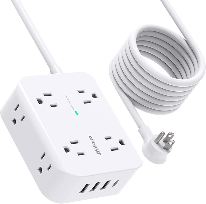 Power Strip Surge Protector - Flat Plug, 8 Wide Outlets with 4 USB Ports (1 USB C), 5FT Heavy Duty Extension Cord with Multiple Outlets, Wall Mount, Charging Station Overload Protection for Home Dorm
