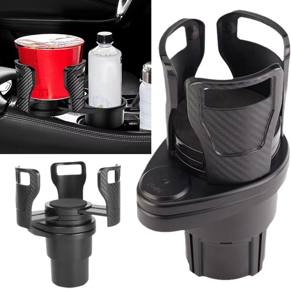Car Cup Holder Expander for Audi A4 A5 & S5 RS5 2018-2022 2023 2024 2025, Multifunctional Dual Cup Mount with 360° Rotating Adjustable Carbon Fiber Texture Adapter