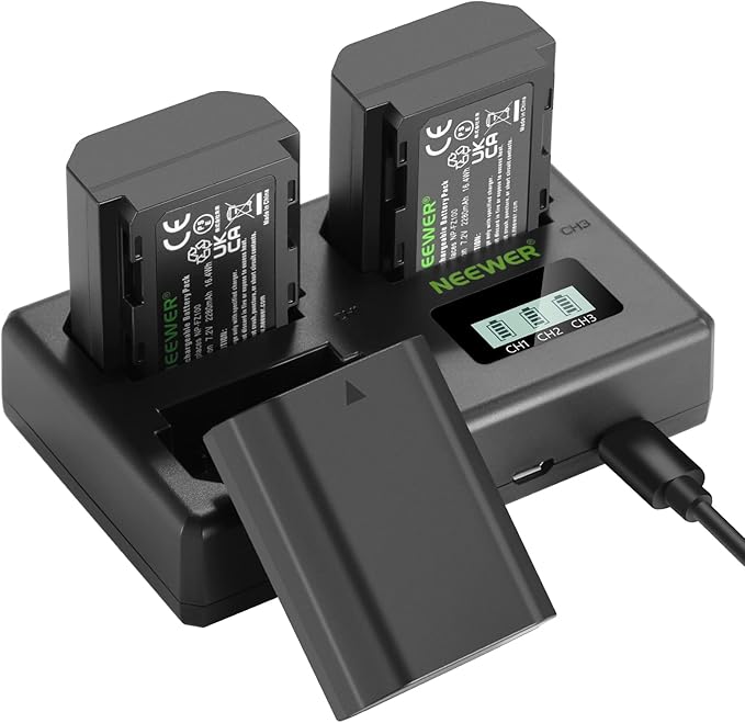 NEEWER NP-FZ100 Replacement Battery and Charger Set, 3 Pack 2280mAh NP-FZ100