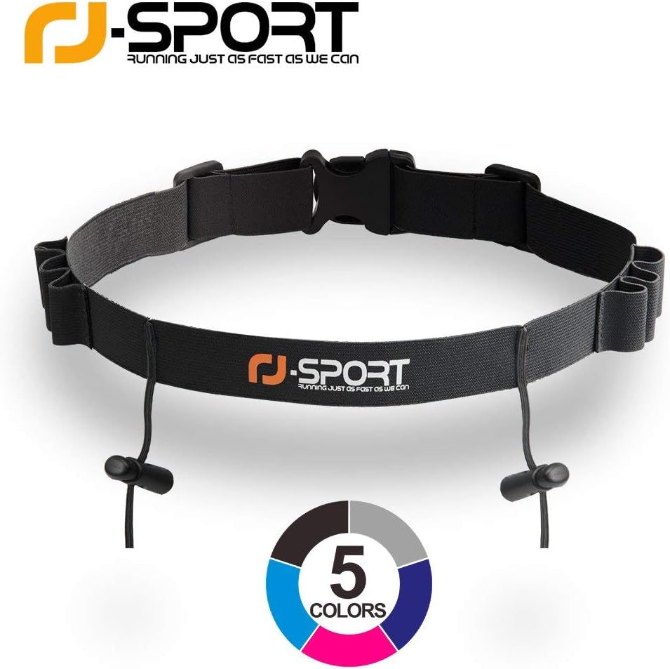 RJ-Sport Race Number Belt - Triathlon Bib Holder with 6 Energy Gel Loops | Ideal for Running & Cycling