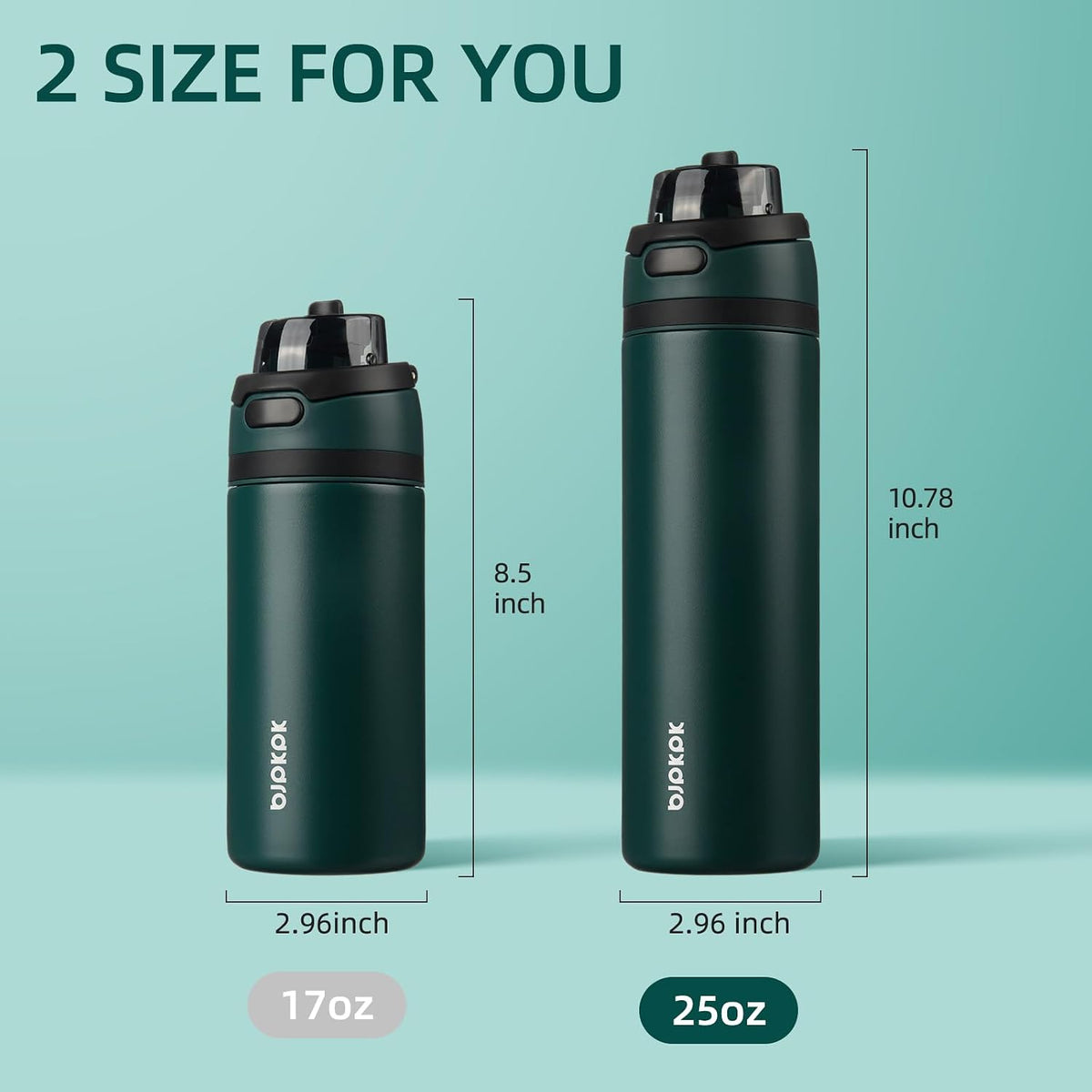 BJPKPK 25oz Insulated Water Bottle with 2-1 Straw Spout Lid, Stainless Steel Metal Water Bottles with Carry Handle, BPA Free, Leak-Proof, Fits in Car Cup Holder, Thermo for Sports,Army Green