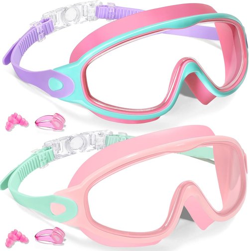Keary Kids Swim Goggles - 2 Pack with UV Protection & Anti-Fog for Ages 3-15 | Perfect for Boys & Girls