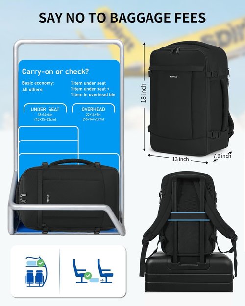 ECOHUB Travel Backpack - USB Charging, Anti-Theft Pockets, 15.6 Inch Laptop Compartment, 30L, Black
