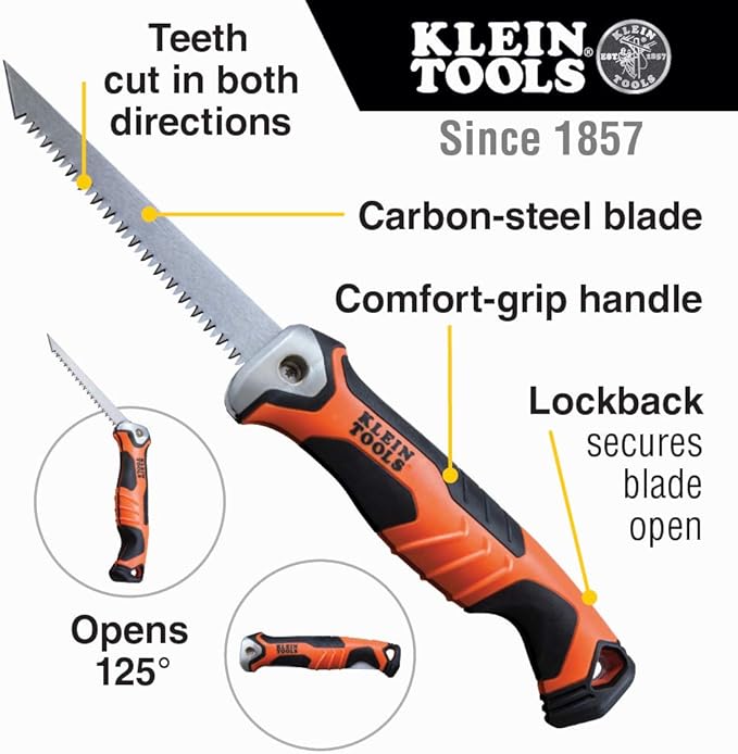 Klein Tools 80073 Reaming Driver Kit with Conduit Reamer, Conduit-Fitting and Reaming Screwdriver and Magnetic Level, 3-Piece & 31737 Folding Jab Saw/Drywall Saw