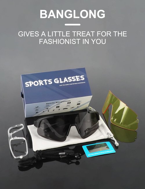 BangLong Cycling Sunglasses for Men Women, Sport Sun glasses with 2 Interchangeable Lenses for Running Baseball Fishing