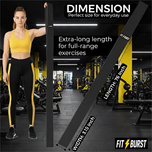 76" Premium Black Fabric Resistance Bands – Extra Long Non-Slip Stretch Bands for Exercise, Yoga & Physical Therapy – No Pinching & Snapping – Durable 3" Wide Extra Long Workout Strap for Pilates