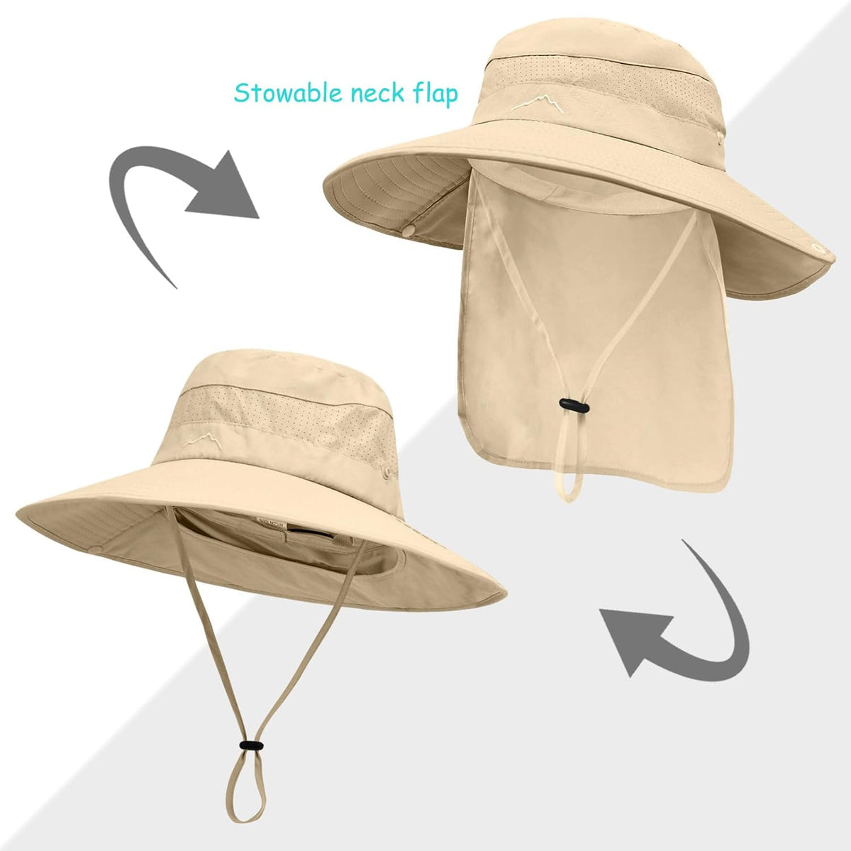 Sun Hats | UPF 50+ Protection Safari Hat for Men & Women - Wide Brim Fishing Hat with Neck Flap