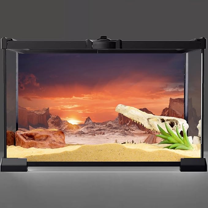 AWERT 24x16 inches Sun and Desert Terrarium Background Orange Reptile Habitat Background Durable Polyester Background