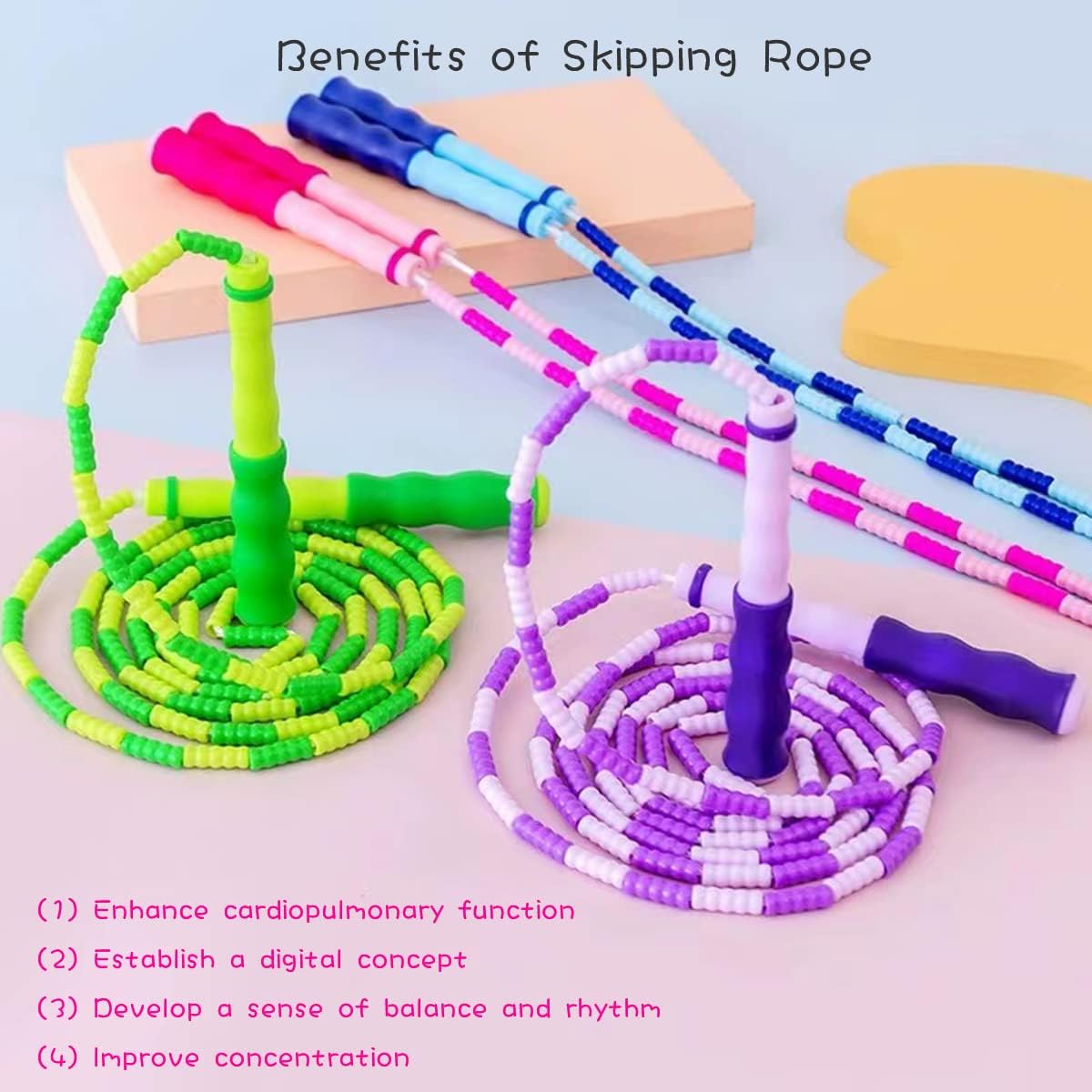 Soft Beaded Jump Rope by [Brand Name] | Adjustable Tangle-Free Skipping Rope for Kids & Adults - 9.2 Ft