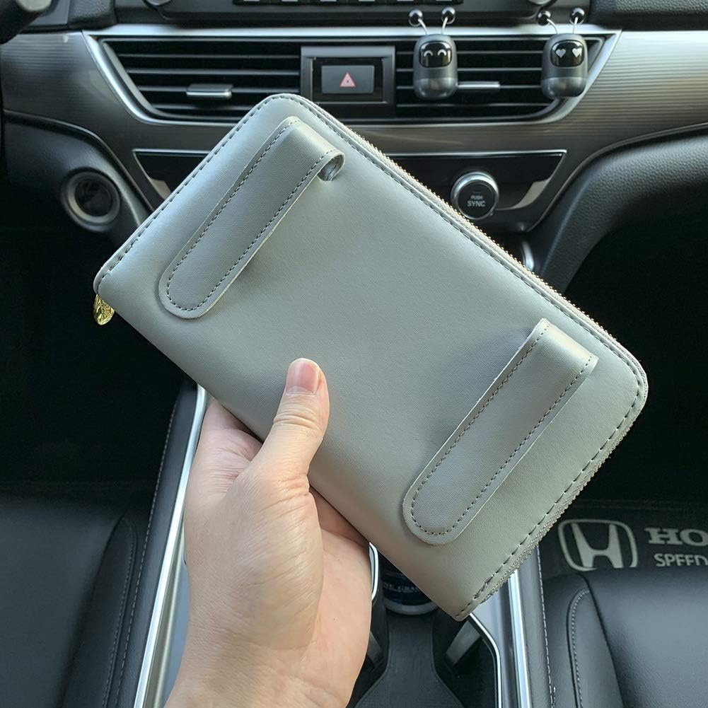 Car Tissue Holder, Sun Visor Tissue Holder, Car Visor Napkin Holder, PU Leather Backseat Tissue Case Holder for Auto Vehicle with Zipper (Grey)