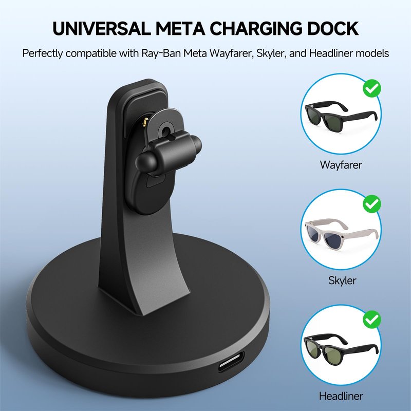 TUZTUALA Charger for Ray Ban Meta with 60W USB-C Cable, Fast Charging Stand with Scratch-Free Silicone & Anti-Slip Base, Accessories Compatible with Meta RayBan Wayfarer, Skyler & Headliner Glasses
