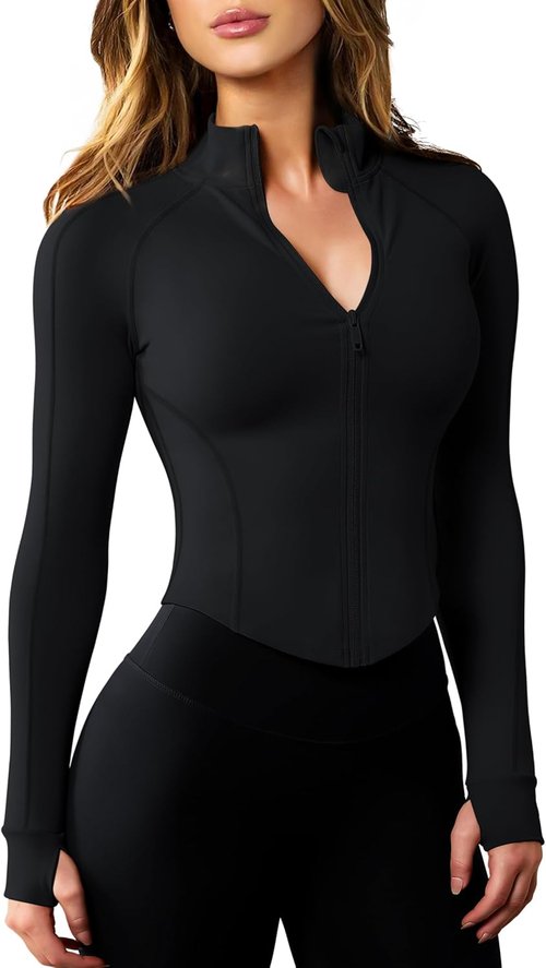 AVGO Women's Lightweight Zip-Up Workout Jacket - Cropped Athletic Top with Thumb Holes
