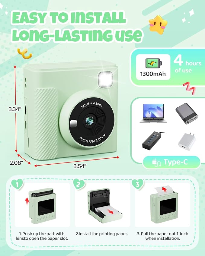 TIATUA Kids Instant Print Camera, Christmas Birthday Gifts