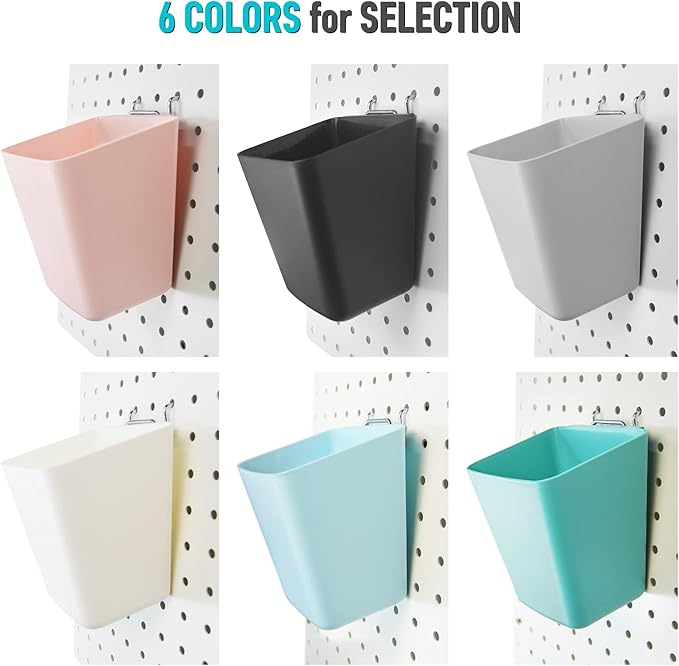 G.CORE Large Pegboard Cups Peg Board Storage Bin 6 Pack with Hooks, Square Box Shape Pegboard Cup Holder Accessories for Garage Workbench/Craft Room/Office/Playroom/Home Kitchen Organization (Blue)